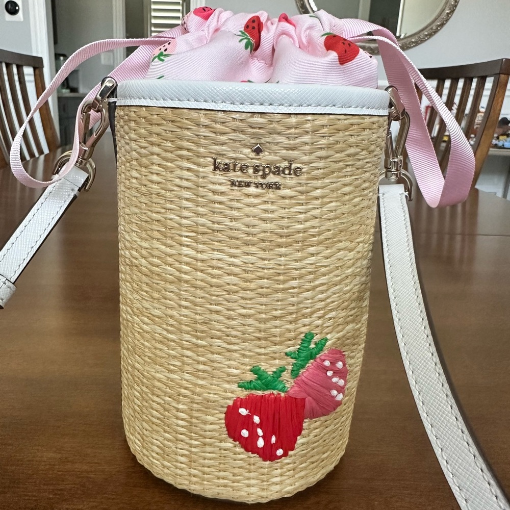 Kate Spade Tan and Pink Crossbody Bag with Strawberry Design